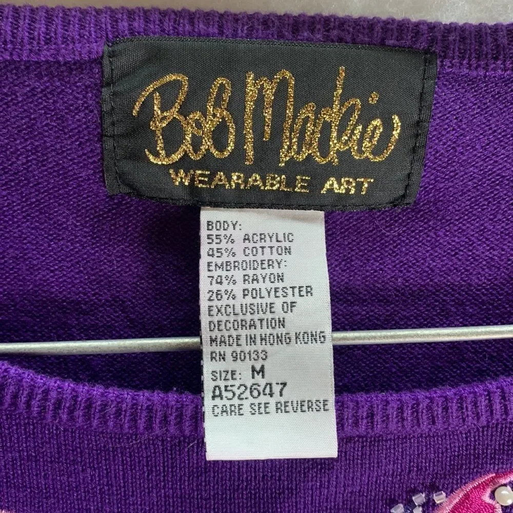 Womens vintage Bob Mackie wearable art purple sweater beaded scarf medium - Picture 3 of 4